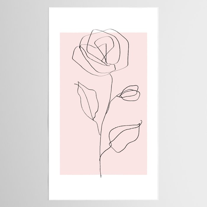 Botanical Line Art, Line Rose, Pink Wall Art, Minimalist Modern Art by Synplus Tablecloth Gallery Image 2