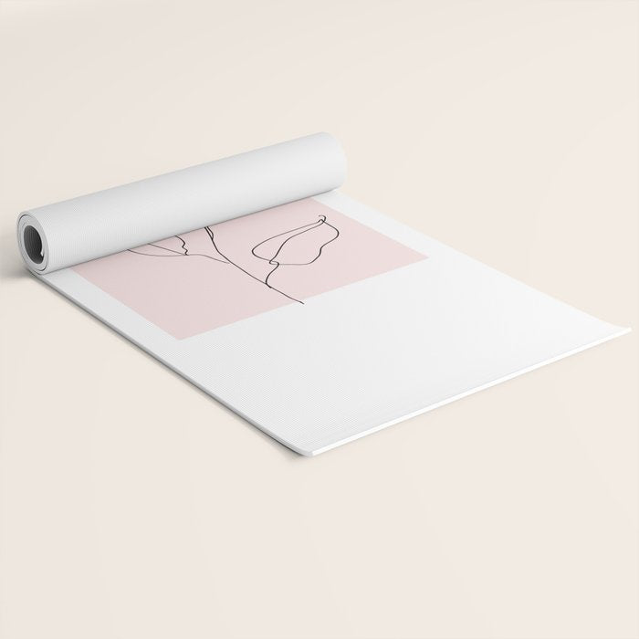 Botanical Line Art, Line Rose, Pink Wall Art, Minimalist Modern Art by Synplus Yoga Mat Gallery Image 2