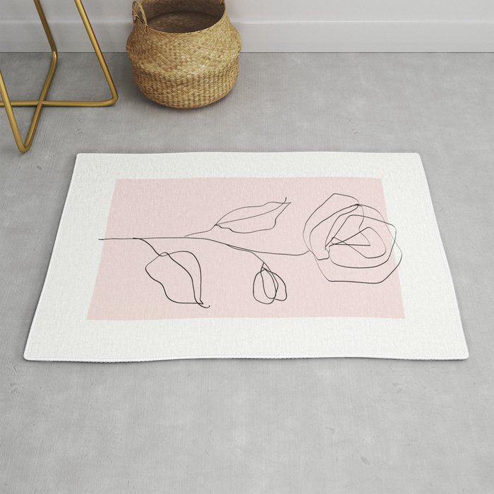 Botanical Line Art, Line Rose, Pink Wall Art, Minimalist Modern Art by Synplus Rug Gallery Image 1