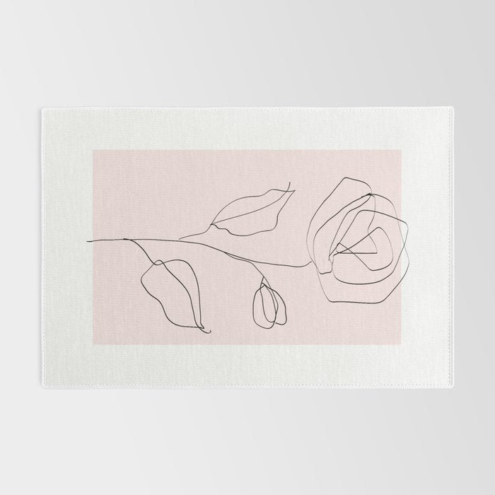 Botanical Line Art, Line Rose, Pink Wall Art, Minimalist Modern Art by Synplus Rug Gallery Image 2