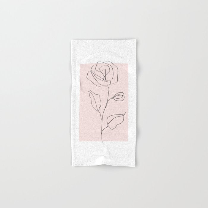 Botanical Line Art, Line Rose, Pink Wall Art, Minimalist Modern Art by Synplus Bath Towel Gallery Image 1