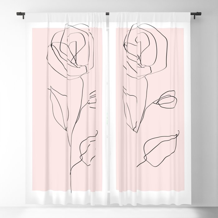 Botanical Line Art, Line Rose, Pink Wall Art, Minimalist Modern Art by Synplus Window Curtain Gallery Image 5