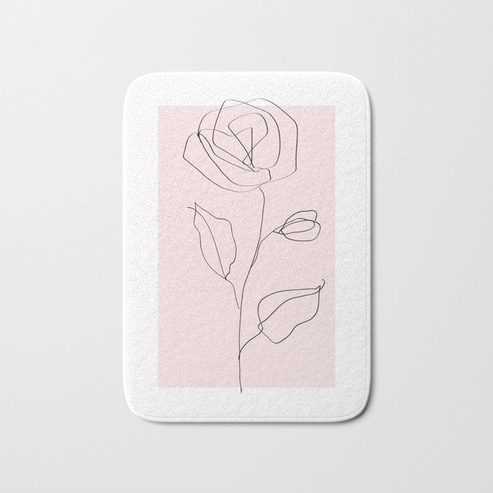 Botanical Line Art, Line Rose, Pink Wall Art, Minimalist Modern Art by Synplus Bath Mat Gallery Image 1