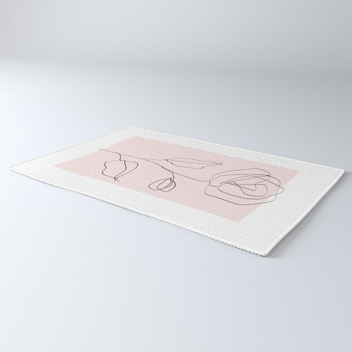 Botanical Line Art, Line Rose, Pink Wall Art, Minimalist Modern Art by Synplus Rug Gallery Image 3