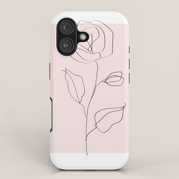 Botanical Line Art, Line Rose, Pink Wall Art, Minimalist Modern Art by Synplus iPhone Case Gallery Image 1