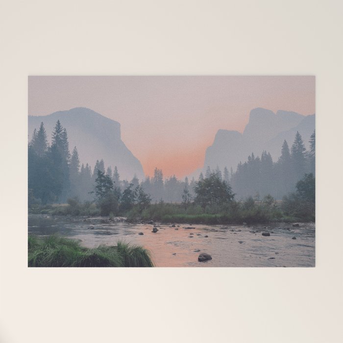 Yosemite Valley Sunrise Pretty Pink Welcome Mat Gallery Image 1