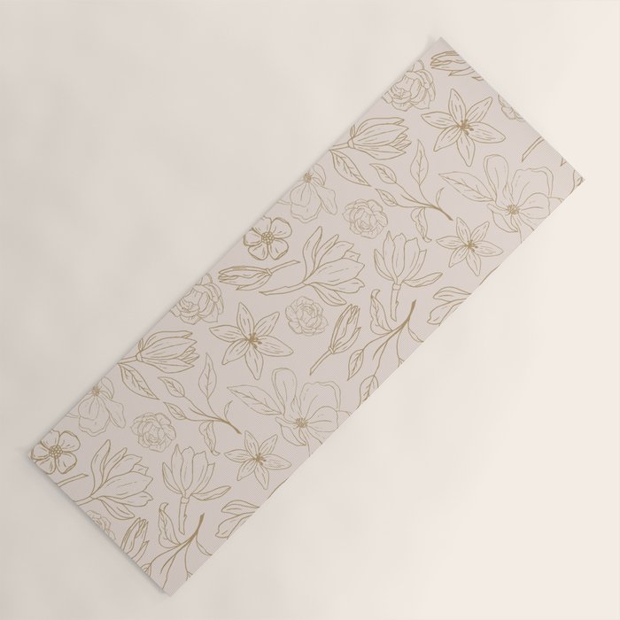 Gold Magnolia Pattern Yoga Mat Gallery Image 1