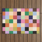 Retro Colorful Check Outdoor Rug Gallery Image 1