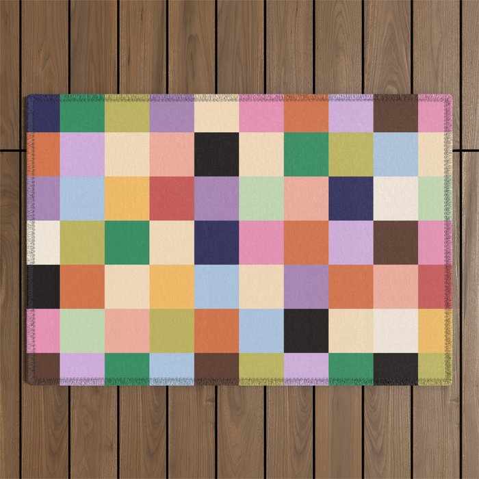 Retro Colorful Check Outdoor Rug Gallery Image 1