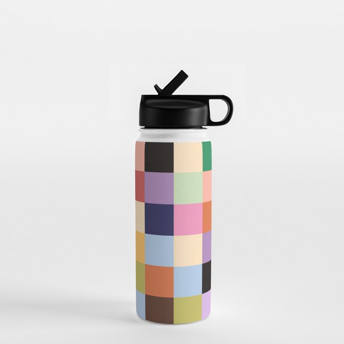 Retro Colorful Check Water Bottle Gallery Image 1