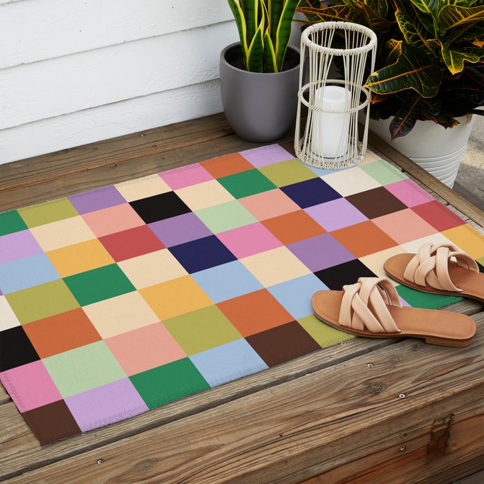 Retro Colorful Check Outdoor Rug Gallery Image 2