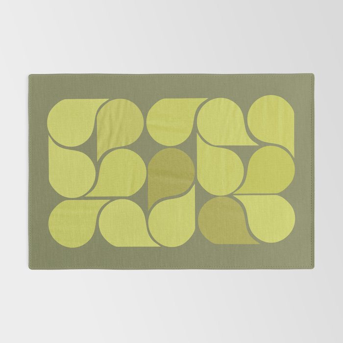 Bright Yellow Teardrop Pattern on Olive Green Rug Gallery Image 2