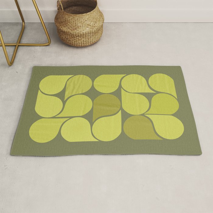 Bright Yellow Teardrop Pattern on Olive Green Rug Gallery Image 1
