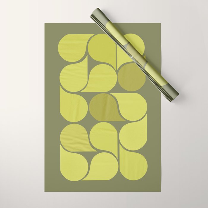 Bright Yellow Teardrop Pattern on Olive Green Wrapping Paper Gallery Image 1