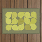 Bright Yellow Teardrop Pattern on Olive Green Outdoor Rug Gallery Image 1