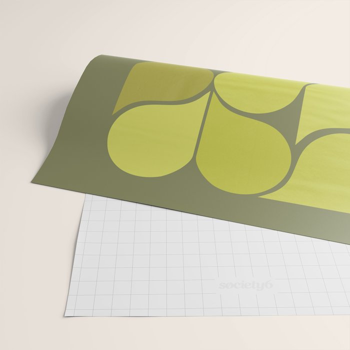 Bright Yellow Teardrop Pattern on Olive Green Wrapping Paper Gallery Image 2