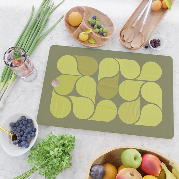Bright Yellow Teardrop Pattern on Olive Green Cutting Board Gallery Image 2