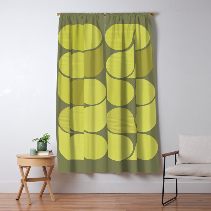 Bright Yellow Teardrop Pattern on Olive Green Window Curtain Gallery Image 5