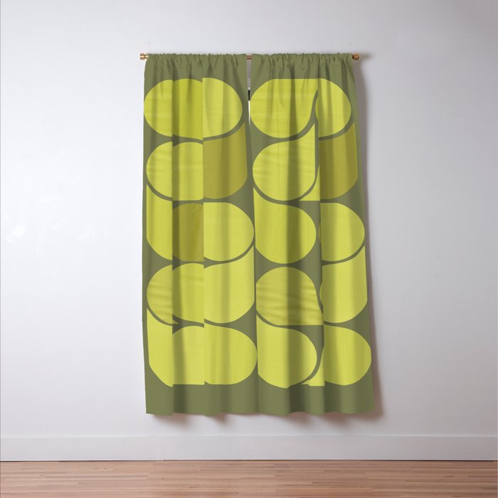 Bright Yellow Teardrop Pattern on Olive Green Window Curtain Gallery Image 3