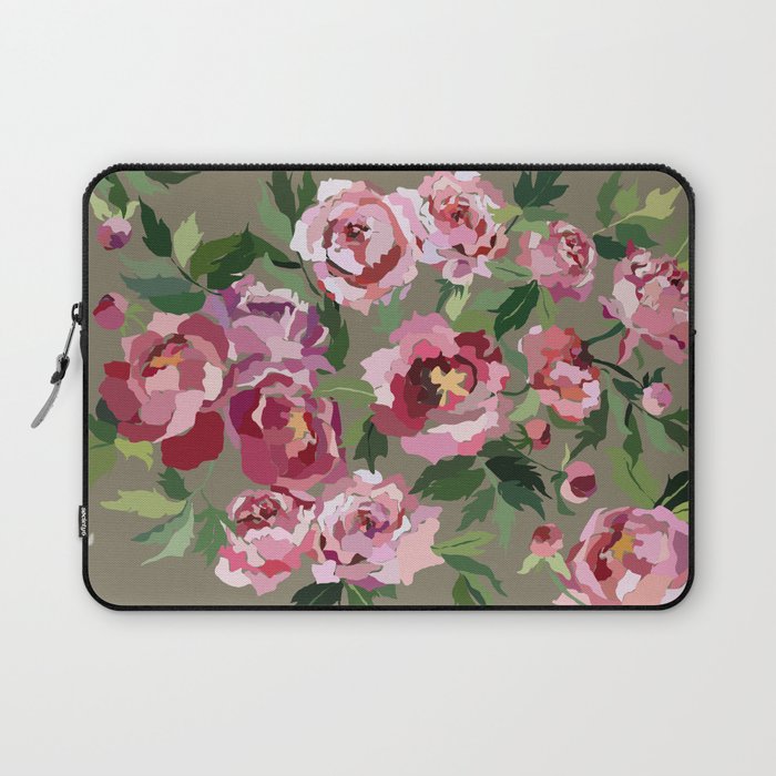 Happy peony medium gray background Laptop Sleeve Gallery Image 1