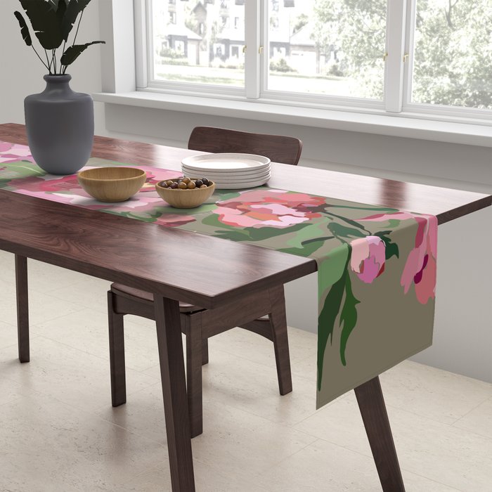 Happy peony medium gray background Table Runner Gallery Image 2