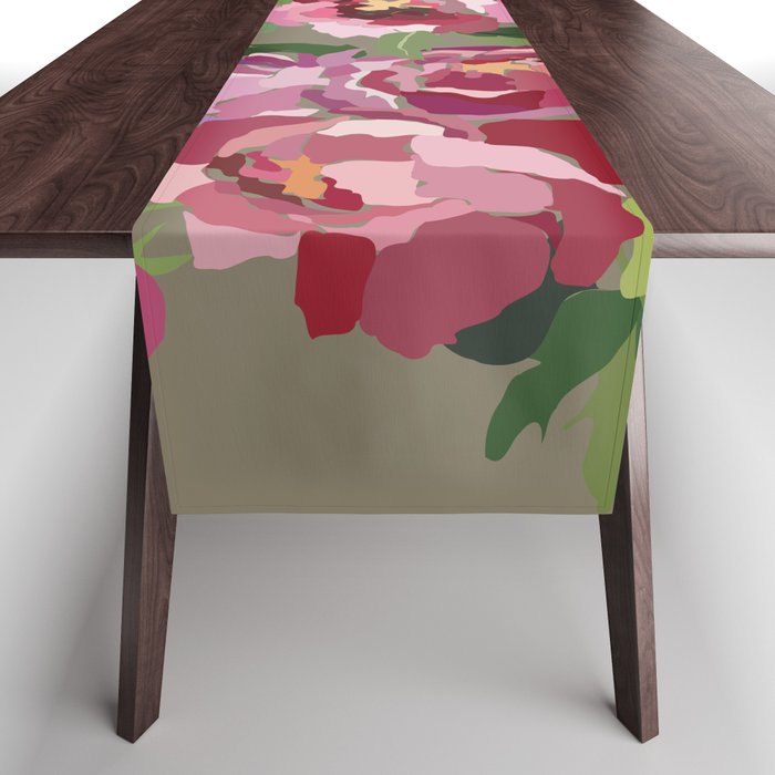 Happy peony medium gray background Table Runner Gallery Image 1