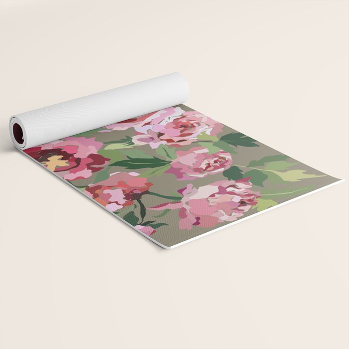 Happy peony medium gray background Yoga Mat Gallery Image 2