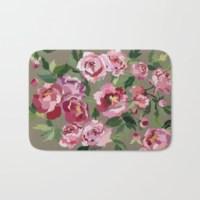 Happy peony medium gray background Bath Mat Gallery Image 1