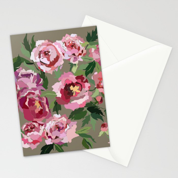 Happy peony medium gray background Stationery Card Gallery Image 2
