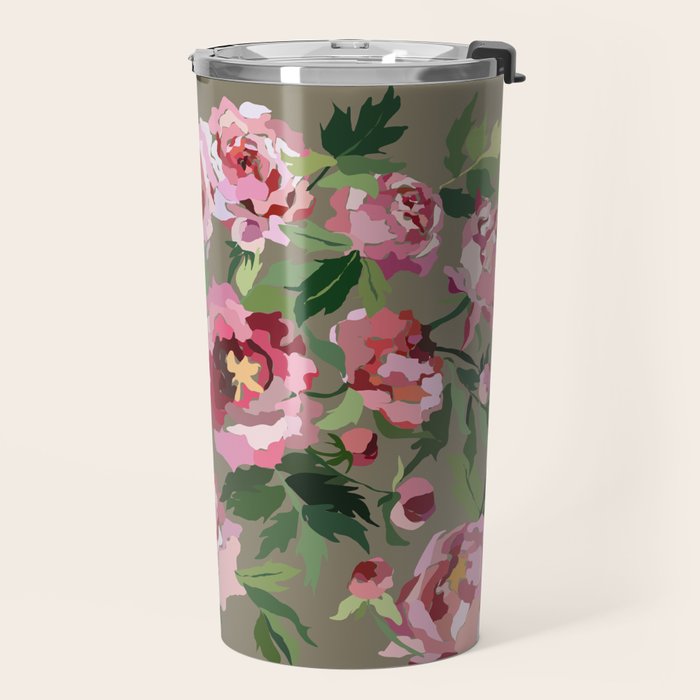 Happy peony medium gray background Travel Mug Gallery Image 2