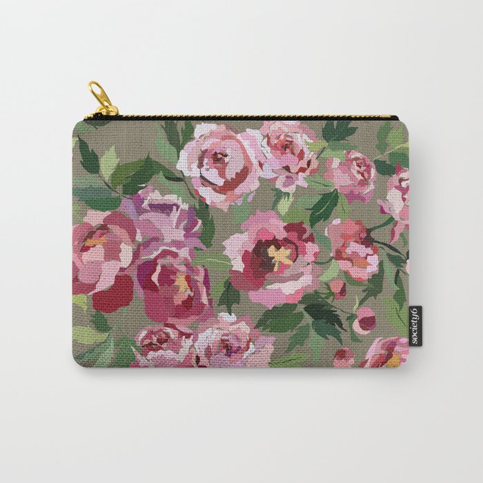 Happy peony medium gray background Carry All Pouch Gallery Image 1