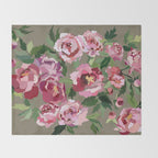 Happy peony medium gray background Throw Blanket Gallery Image 2