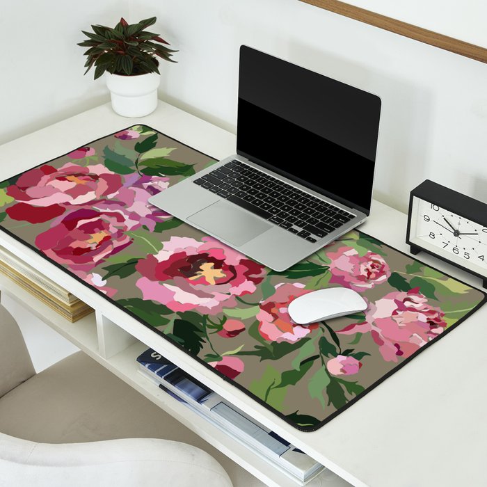 Happy peony medium gray background Desk Mat Gallery Image 2