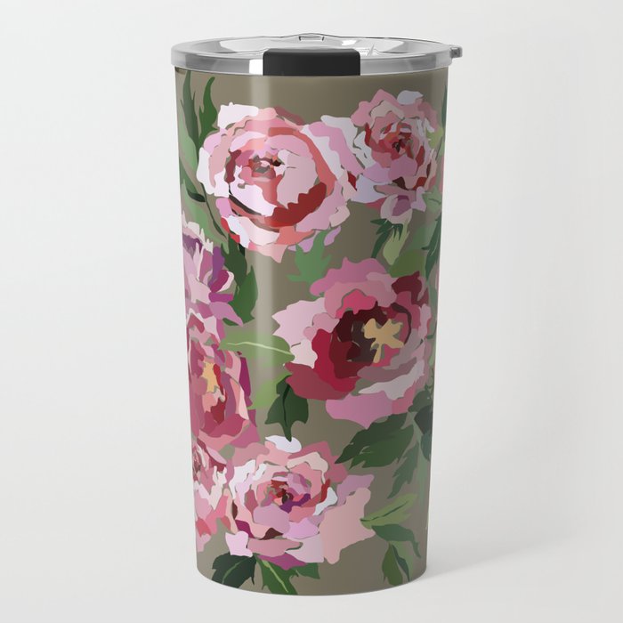 Happy peony medium gray background Travel Mug Gallery Image 1