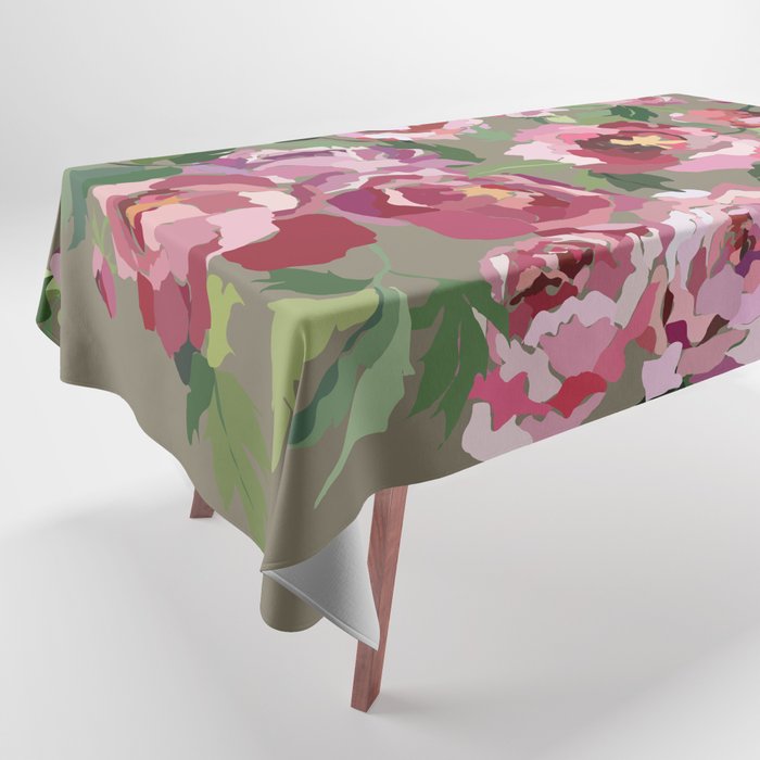 Happy peony medium gray background Tablecloth Gallery Image 1