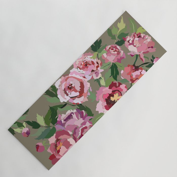 Happy peony medium gray background Yoga Mat Gallery Image 1
