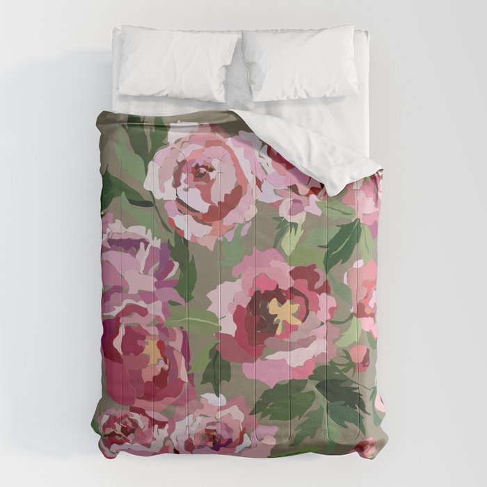 Happy peony medium gray background Comforter Gallery Image 6
