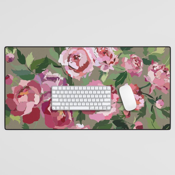 Happy peony medium gray background Desk Mat Gallery Image 1