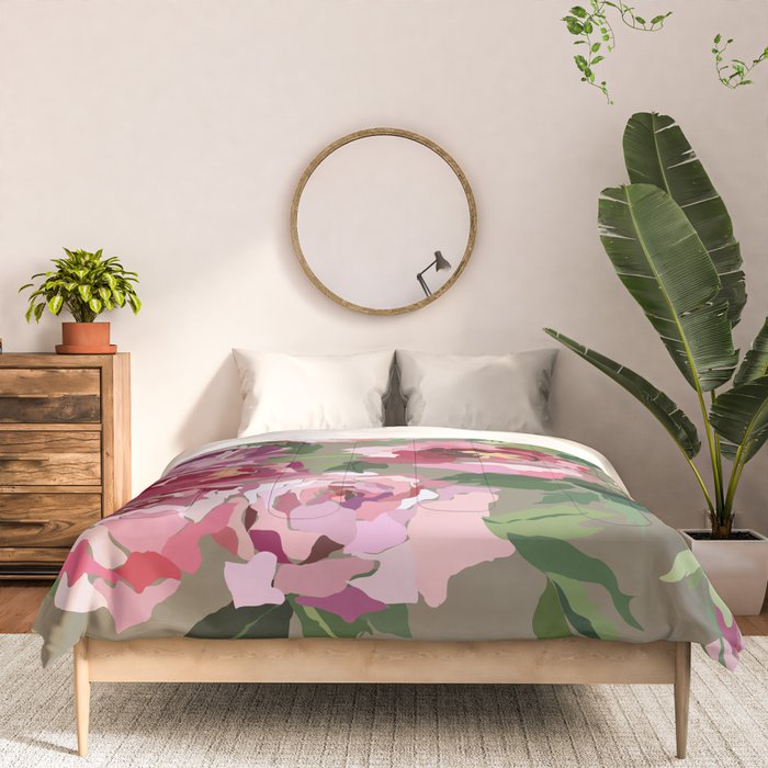 Happy peony medium gray background Comforter Gallery Image 3