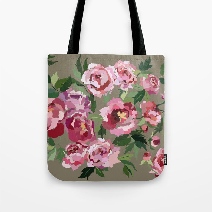 Happy peony medium gray background Tote Bag Gallery Image 1