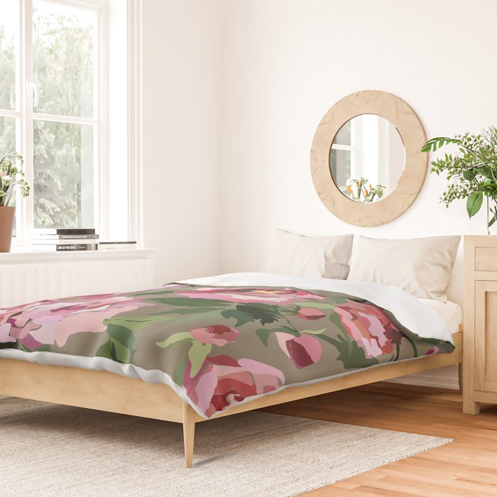 Happy peony medium gray background Duvet Cover Gallery Image 2