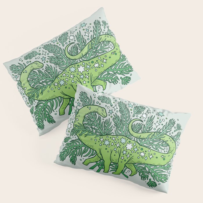 Evergreen Apatosaurus | Dinosaur Cosmic Festive Art Pillow Sham Gallery Image 3