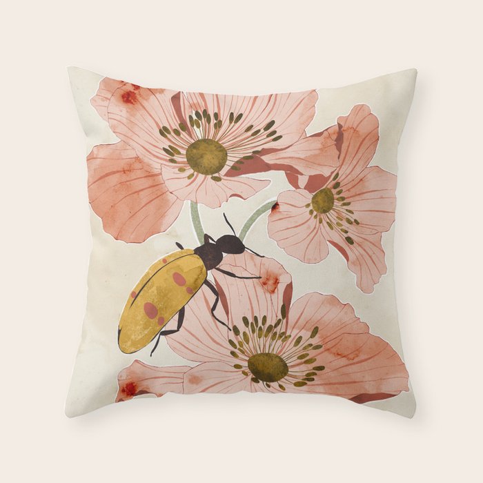 Roses and insects Throw Pillow Gallery Image 1