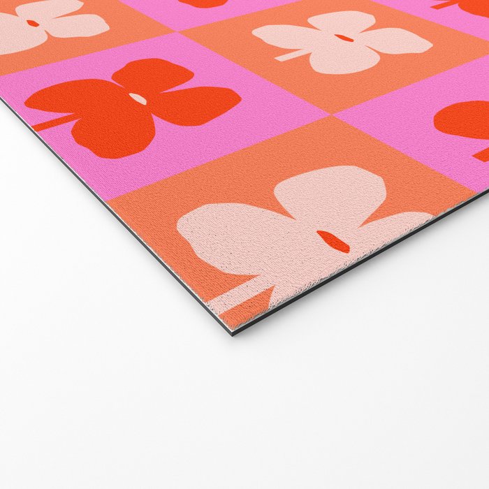 Retro Tropical Checkered Floral Pattern Welcome Mat Gallery Image 2