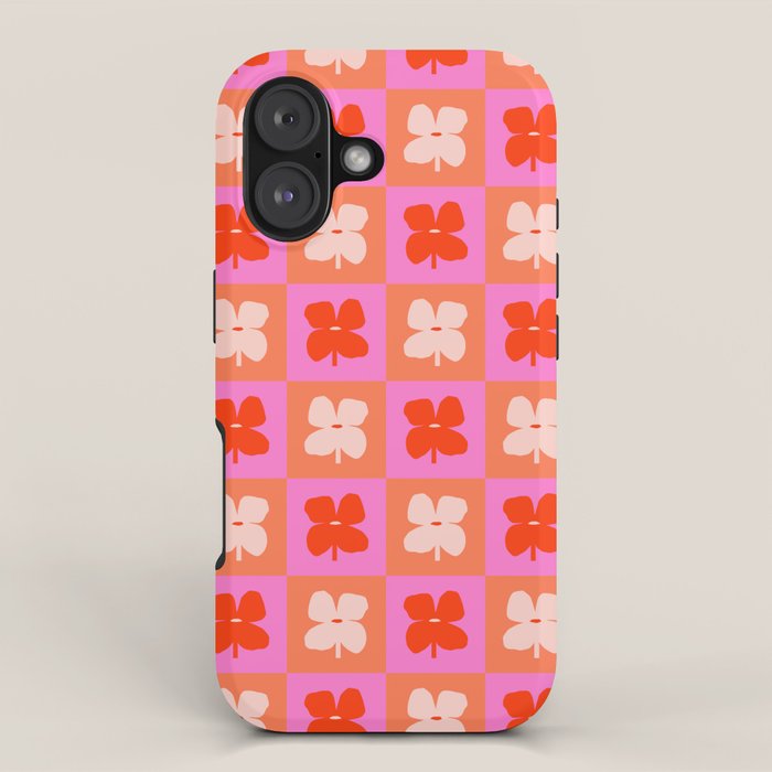 Retro Tropical Checkered Floral Pattern iPhone Case Gallery Image 1