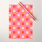 Retro Tropical Checkered Floral Pattern Wrapping Paper Gallery Image 1