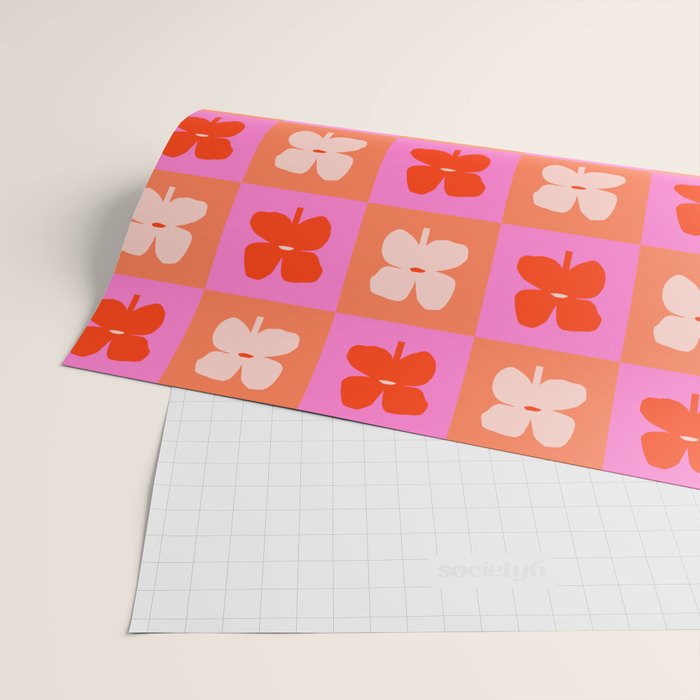 Retro Tropical Checkered Floral Pattern Wrapping Paper Gallery Image 2