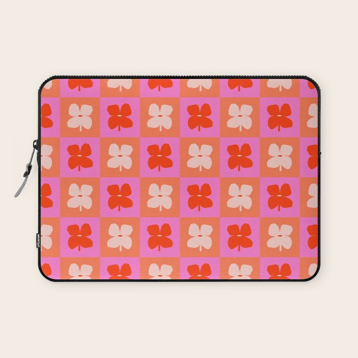 Retro Tropical Checkered Floral Pattern Laptop Sleeve Gallery Image 1