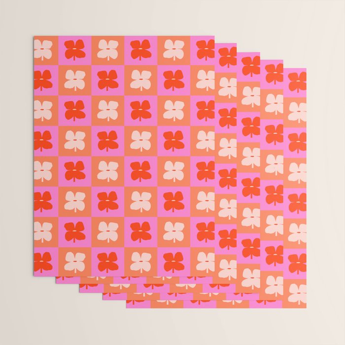 Retro Tropical Checkered Floral Pattern Wrapping Paper Gallery Image 3