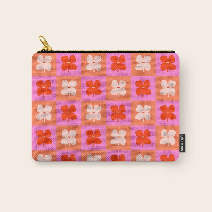 Retro Tropical Checkered Floral Pattern Carry All Pouch Gallery Image 1